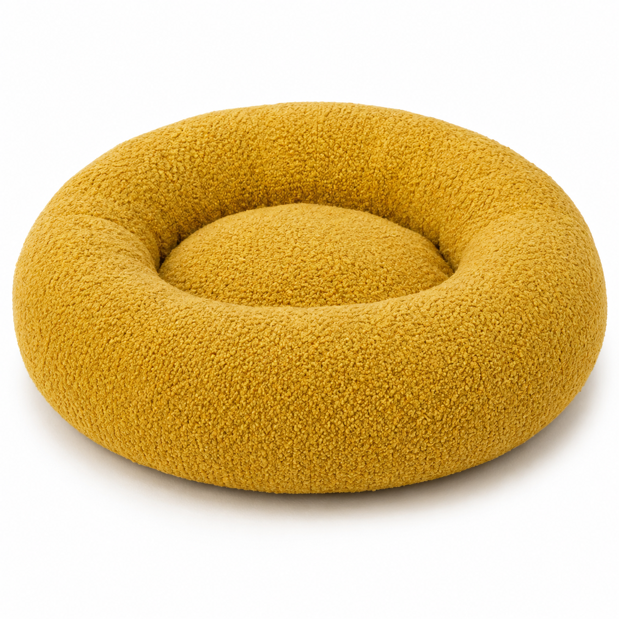 Panier donut jaune moutarde en tissu bouclé 70 cm