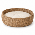 Corbeille tressée naturelle avec coussin crème 50 cm