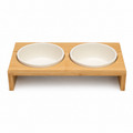 Support bambou avec deux gamelles crème 2x600 ml 28 cm