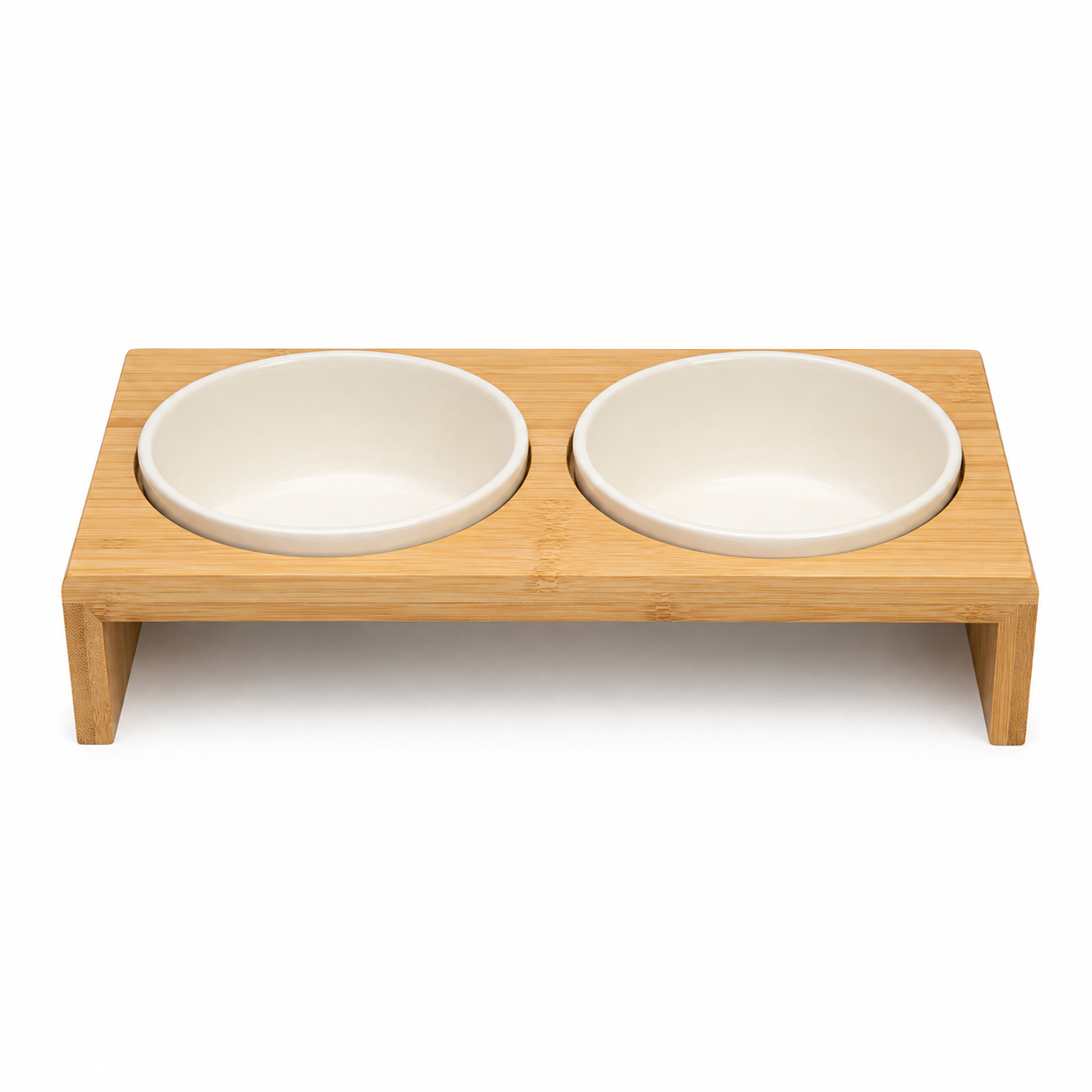 Support bambou avec deux gamelles crème 2x600 ml 28 cm