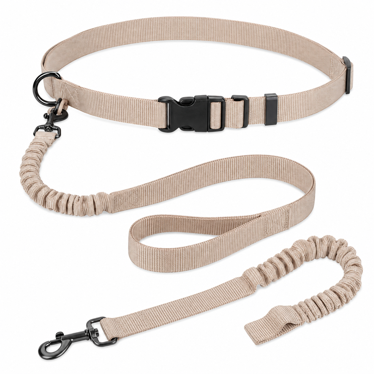 Laisse mains libres beige avec ceinture réglable 2,2 m