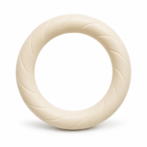 Anneau de jeu crème en caoutchouc souple pour chien 12 cm