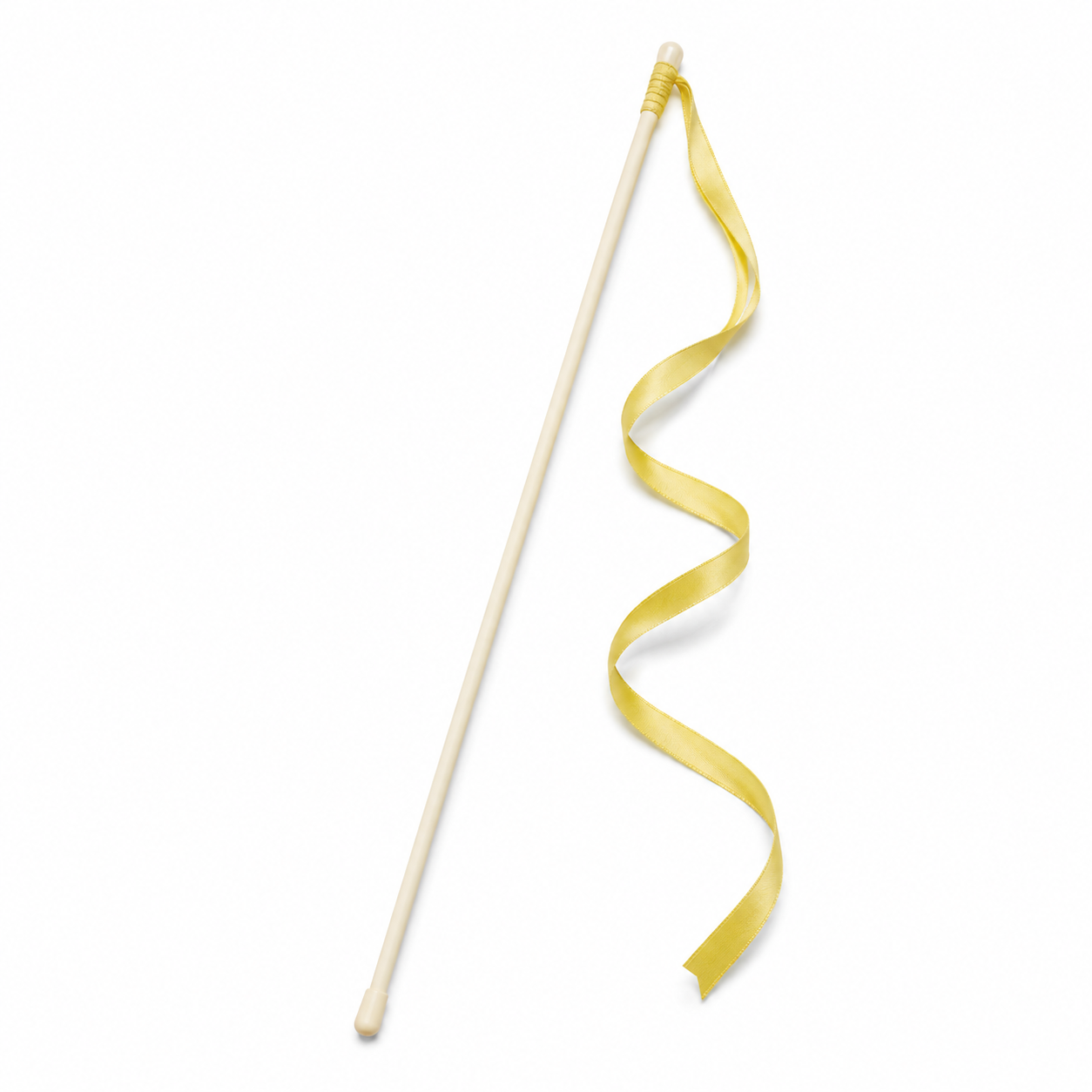 Canne de jeu crème avec ruban jaune pour chat 50 cm