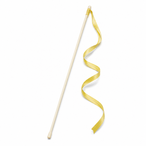 Canne de jeu crème avec ruban jaune pour chat 50 cm
